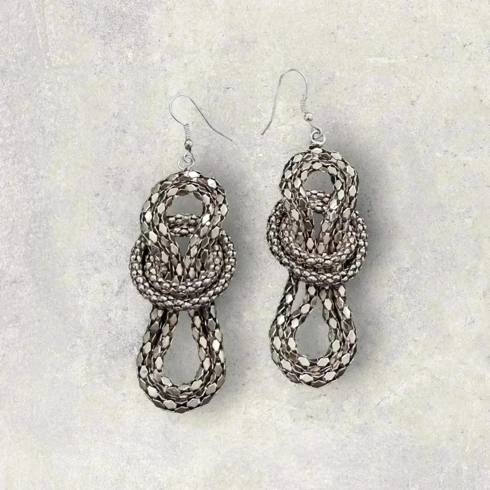 NWT 2.5” Mesh Knot Drop Earrings In Gold Tone